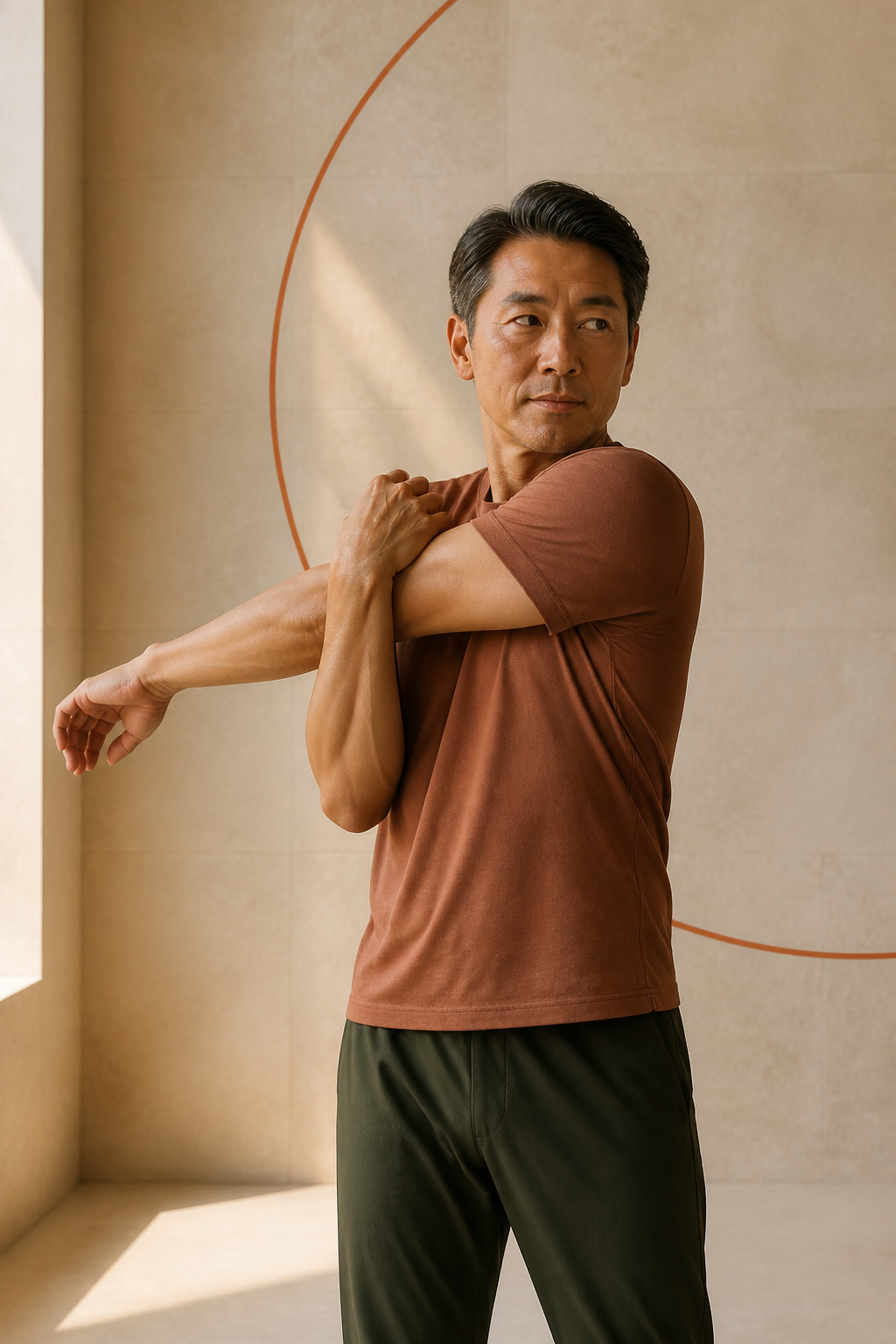 Man performing a shoulder mobility stretch