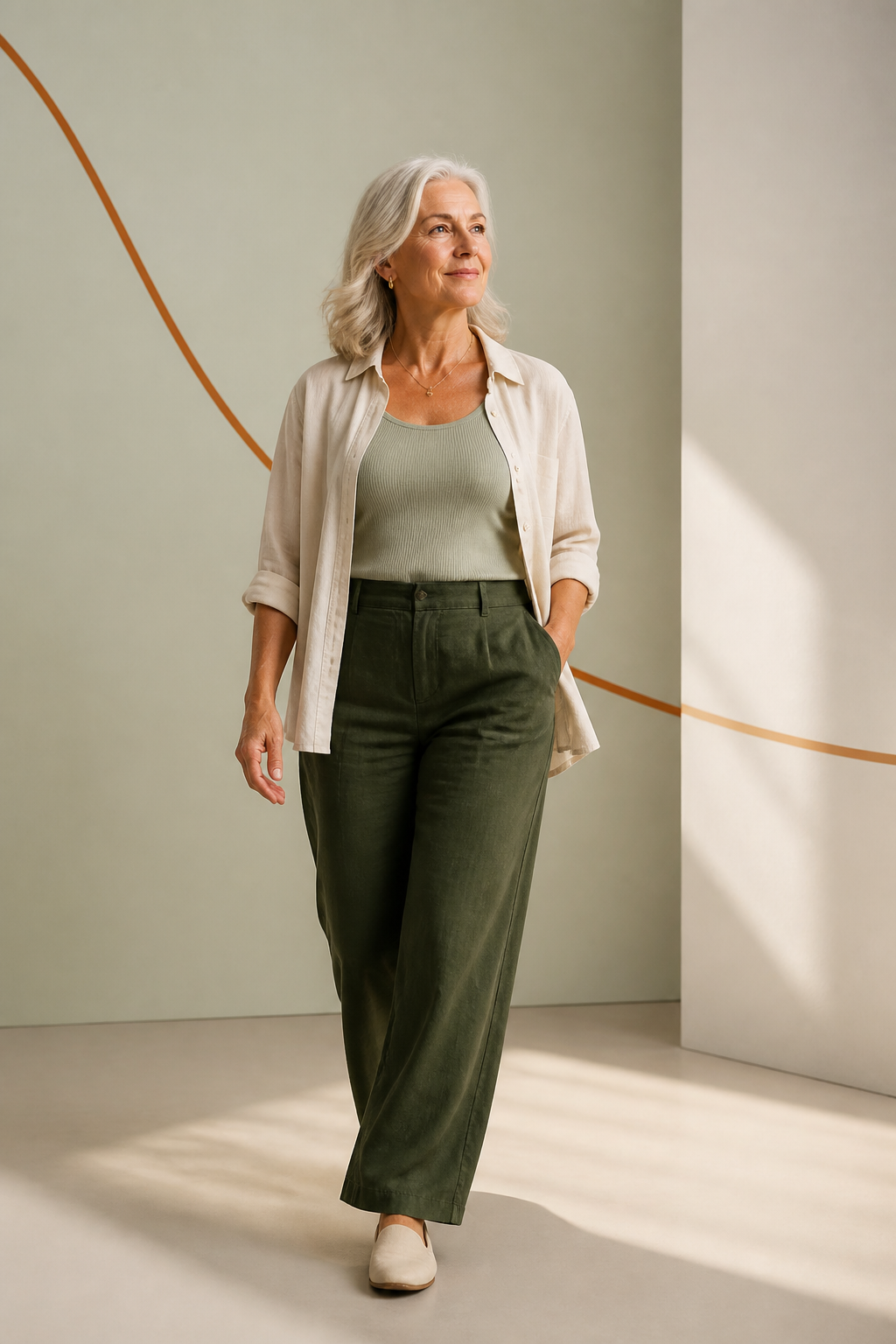 Woman walking with relaxed posture